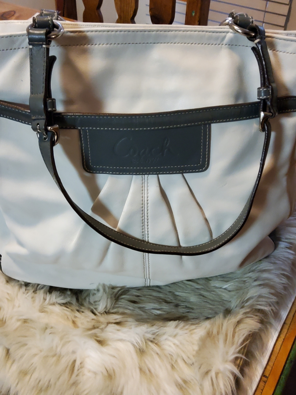 Coach Cream Tote with Gray Trim and Straps